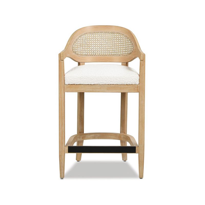 Ivory White Bouclé 26" Cane Back Counter Stool with Oak Frame