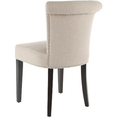 True Taupe Linen Upholstered Parsons Side Chair with Wood Legs