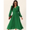 Seta T Women's Long Lantern Sleeve Wrap V Neck Flowy Ruffle Pleated Maxi Dresses - 3 of 4