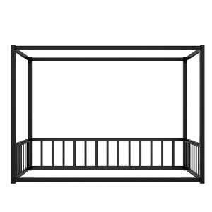AZL1 Life Concept Beds Modern Floor Bed with Sunshade and Guardrails, Safe Low Profile House Design for Adults and Kids, Black, 77.56"*41.74"*58.27" - 1 of 4