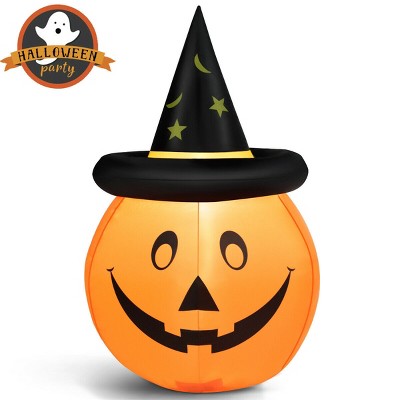 Costway 4ft Giant Inflatable Capped Pumpkin Lantern w/ LED & Halloween Wizard Witch Hat