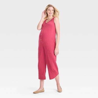 Gauze Maternity Jumpsuit - Isabel Maternity by Ingrid & Isabel™ Light Red L: Sleeveless, Scoopneck, Ankle Length