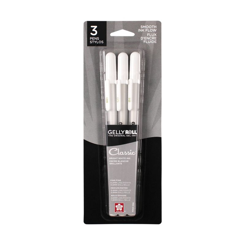 3pk Gelly Roll Classic Pens 3 Tip Sizes - White, 1 of 11