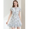 INSPIRE CHIC Women's Ruffle Sleeve Self-Tie V Neck Mini A-Line Floral Dress - 2 of 4