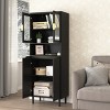Bookshelf Modern with Glass Doors and Adjustable Shelves for Home Office 23.62in Wide Black- 3irtyhousy - 3 of 4