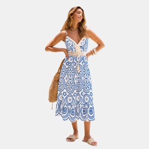 Cupshe Women's Porcelain Print Crochet Trim Midi Dress-S-Blue : Target