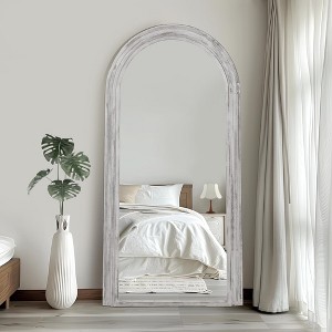 Solid Wood Staircase Style Full-Length Mirror with Angular Blocks and Whitewashed Finish, 180x90x4 cm (Without Stand) - 1 of 3