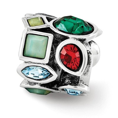 Black Bow Jewelry Sterling Silver with Multicolor Crystals Collage Bead Charm