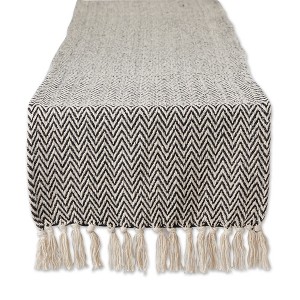 Design Imports  Handloomed  Chevron Jacquard Fringe Table Runner, Black, 15X72" - 1 of 4
