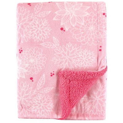 Hudson Baby Infant Girl Plush Blanket with Sherpa Back, Floral, One Size