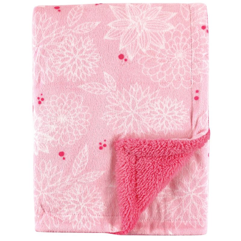 Hudson Baby Infant Girl Plush Blanket with Faux Shearling Back, Floral, One Size, 1 of 3