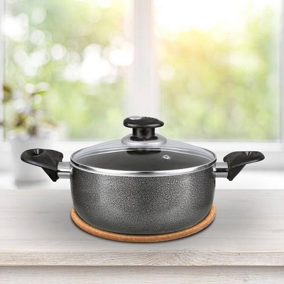 Gray Non-Stick Aluminum 10 Qt Dutch Oven with Glass Lid
