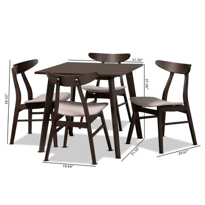 Britte Mid-Century Modern Dark Oak Dining Set with Cream Upholstery