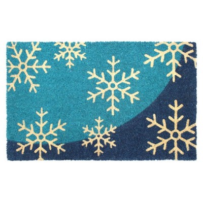 Raj 1'6" x 2'6" Tufted Snowflake Coir Doormat Blue/White