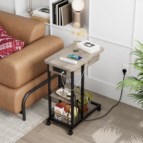 Whizmax C Shaped End Table with Charging Station, Flip Top Sofa Side Table with USB Ports and Outlets, Gray - image 1 of 4