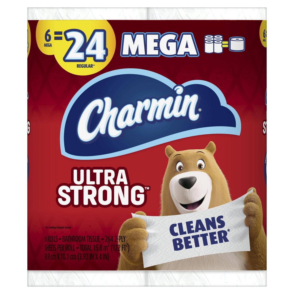 Charmin Ultra Strong Toilet Paper 6 Mega Rolls, 242 Sheets Per Roll (B0B7QXR2PF)
