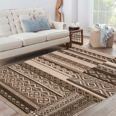 Vintage Washable Area Rug Geometric Rug Farmhouse Patchwork Pattern Accent Rug