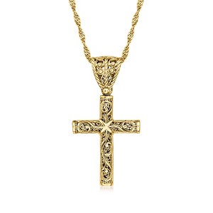 Ross-Simons 18kt Gold Over Sterling Filigree Cross Pendant Necklace Size - 1 of 3