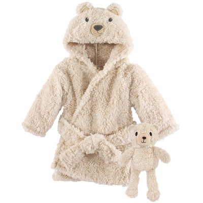 Image of Hudson Baby Plush Bathrobe and Toy Set, Cozy Bear, One Size