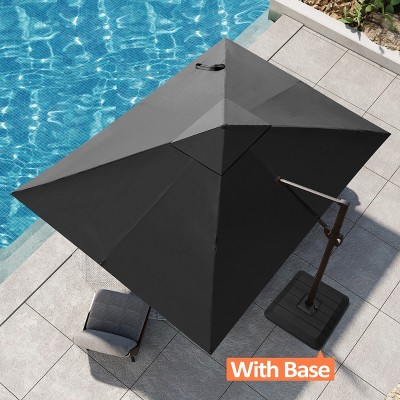 Pellebant 9x11.5FT Cantilever Umbrella Outdoor 360 Degree Rotation Offset Umbrella 6 Heights Adjustable with Base