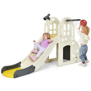 Safstar 6 in 1 Climber Slide Playset w/Basketball Hoop, Ring Toss, Indoor Outdoor Freestanding Kids Slide for Kids Age 3-8 - 1 of 4