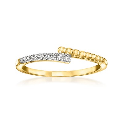Ross-Simons 0.10 ct. t.w. Diamond and 18kt Gold Over Sterling Beaded Bypass Ring