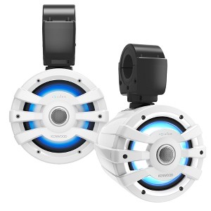 Kenwood XM77TWL Marine/Powersports Tower Speakers with White Enclosures, 7.7" 2-Way Speaker, 21-Color Front & Back RGB Illumination, Cast Aluminum ... - 1 of 3