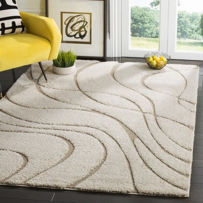 Cozy Haven Cream & Beige Solid Shag Rug, 4' x 6'