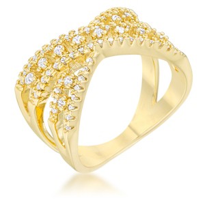 Slickblue 0.37ct CZ Goldtone Criss-Cross Cocktail Ring, Fashionable Design with Clear Stones for Women, Size 5-10 - 1 of 4