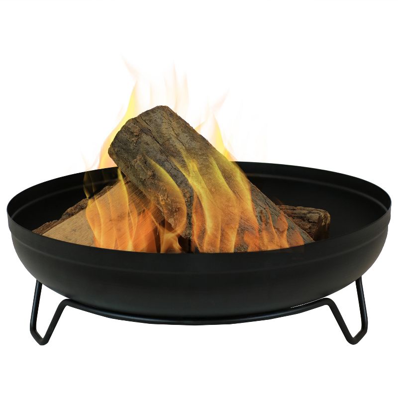 Sunnydaze Outdoor Camping or Backyard Steel with Heat-Resistant Finish Fire Pit Bowl on Stand - 23" - Black, 1 of 8