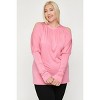 Slickblue Women's Plus Size Solid Long Sleeve Blouse with Cutouts, Neck Tie Top, Casual Style, Pink/Navy, 1XL-3XL - 2 of 4
