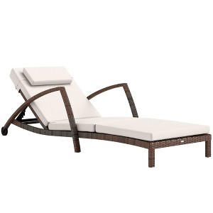 Outsunny Wicker Chaise Lounge Chair Set of 2, Outdoor Lounge Chair with Adjustable Backrest, Wheels, Cushion for Poolside, Garden, Backyard - 1 of 4