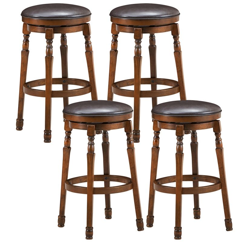 Costway Set of 4 29'' Swivel Bar Stool Leather Padded Dining Kitchen Pub Chair Backless, 1 of 11
