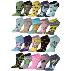 Tipi Toe Women's 20 pairs Colorful Fantasy Friends Rabbit Frog Unicorn Patterned Low Cut Socks - 1 of 4