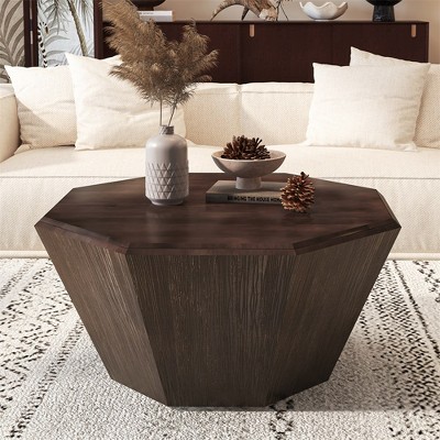 31.5" Farmhouse Coffee Table, Octagonal Wooden Center Table, Modern Rubber Wood Side Table, Accent Center Table For Living Room Office