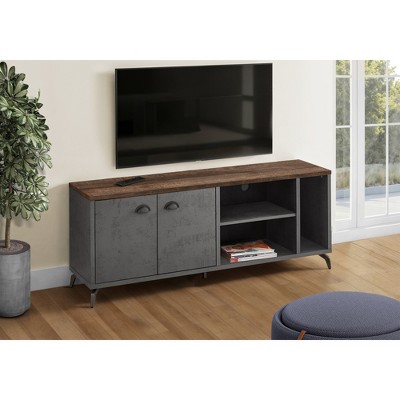 60" Laminate TV Stand with 2 Storage Cabinets, 3 Shelves, and Grey Metal Legs for Living Room