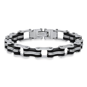 Steeltime Men's stainless steel and black rubber bycicle chain bracelet - 1 of 4