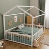 Twin/Full Size Montessori Metal Floor Bed Frame, House Shaped Bed with Safety Fence for Kids & Toddlers - ModernLuxe - 4 of 4