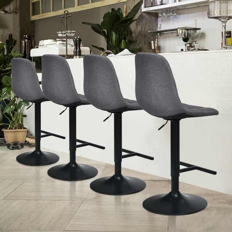 Costway Adjustable Bar Stools Swivel Counter Height Linen Chairs with Back Gray, 2 of 11