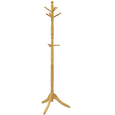 Vynxaria 71.5" Tall Wooden Swivel Coat Rack with 9 Pegs and Natural Finish