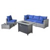 Venice 6pc Wicker Outdoor Patio Furniture Set Conversation Sofa with a Metal Fire Pit and Cushions - 2 of 4