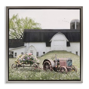 Stupell Industries Floral Tractor in Farmhouse Field Floating Frame Canvas Art - 1 of 4
