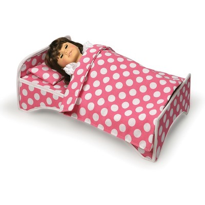 Pink Fabric Doll Travel Case with Bed and Bedding