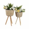 Set of 2 Wicker Planters on Stands - Handwoven Bamboo & Wood Decorative Plant Pots - Boho Garden Style for Home & Outdoor Use - 24", 20" White - 3 of 4