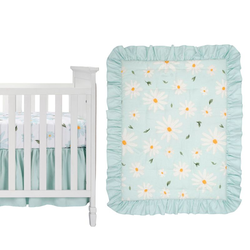 Lambs & Ivy Sweet Daisy Blue/White 3-Piece Floral Baby Crib Bedding Set, 1 of 10