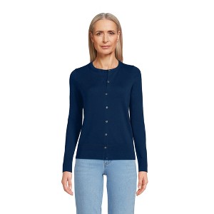 Lands' End Women's Fine Gauge Cotton Cardigan Sweater - 1 of 4