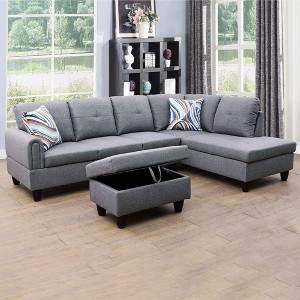 DOMETOUR Living Room Sofa Set 3Pcs(Sofa+Chaise+Ottoman) - 1 of 4