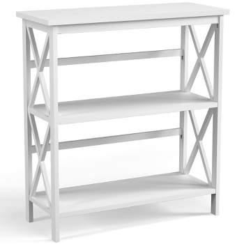 Costway 3-Tier Bookshelf Wooden Open Storage Bookcase for Home Office White\Black\Coffee\Natural