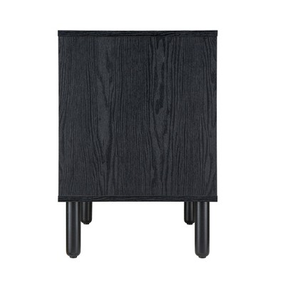 Black and Light Brown Rattan 2-Drawer Nightstand