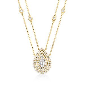 Ross-Simons 0.90 ct. t.w. CZ 2-Strand Drop Necklace in 18kt Gold Over Sterling - 1 of 3